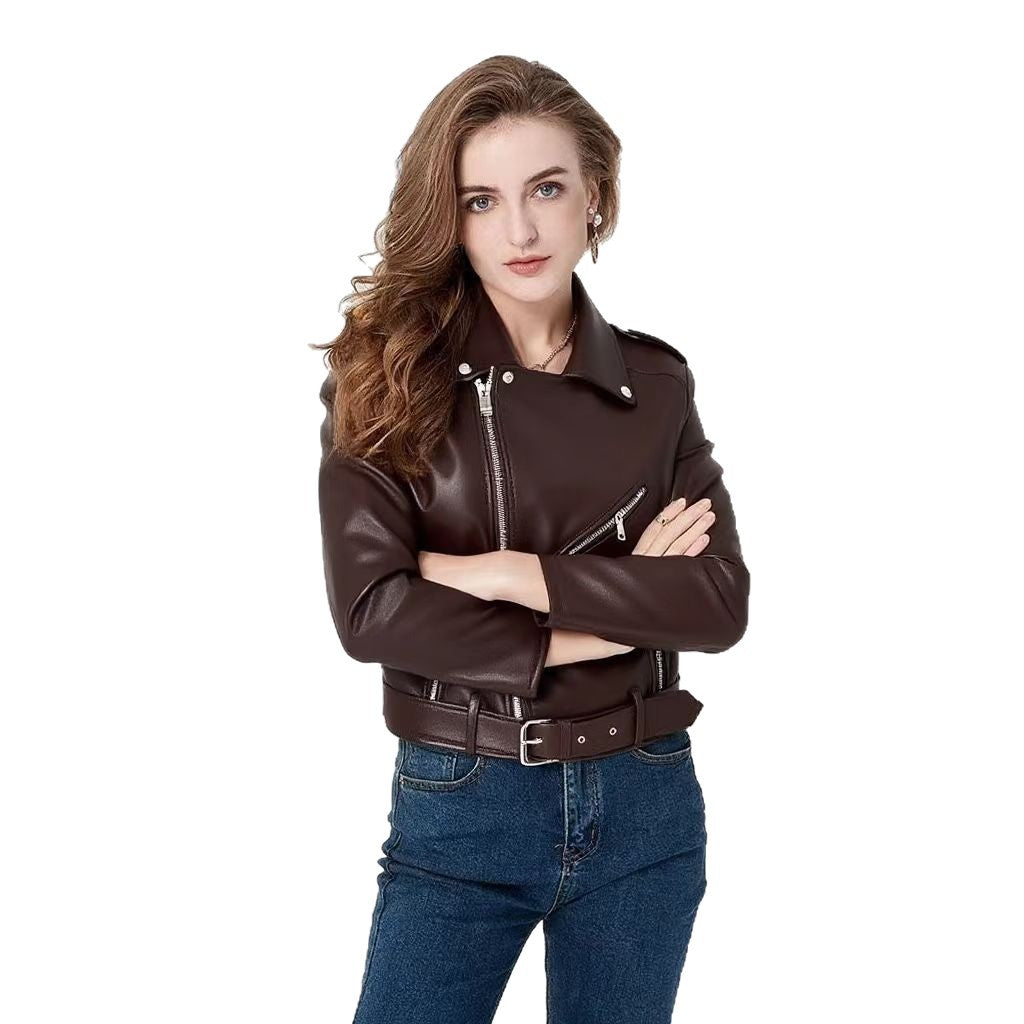 Veste Moto Slim Zippée en Simili Cuir