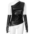 Top Asymétrique Sans Manches Effet Cuir – Épaule Dénudée Femme S-L