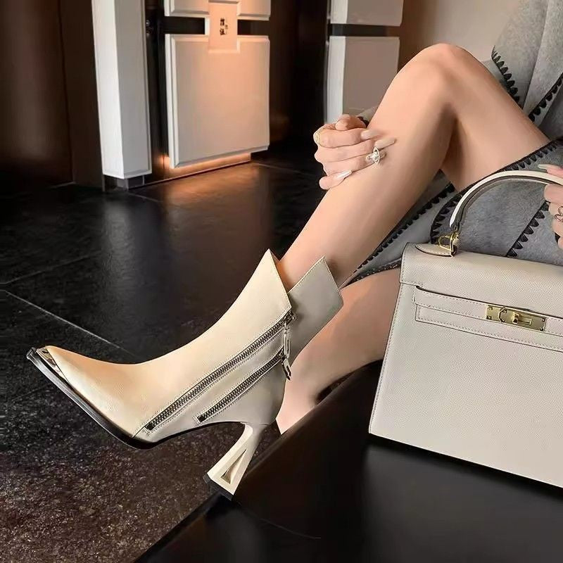 Boots Chunky Heel Zip Latéral — Bout Pointu