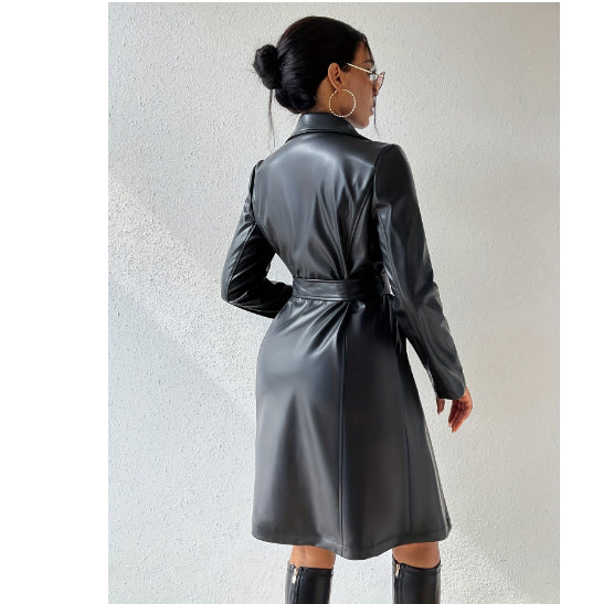 Trench Long PU Cuir Manches Longues — Slim-fit & Silhouette Longline