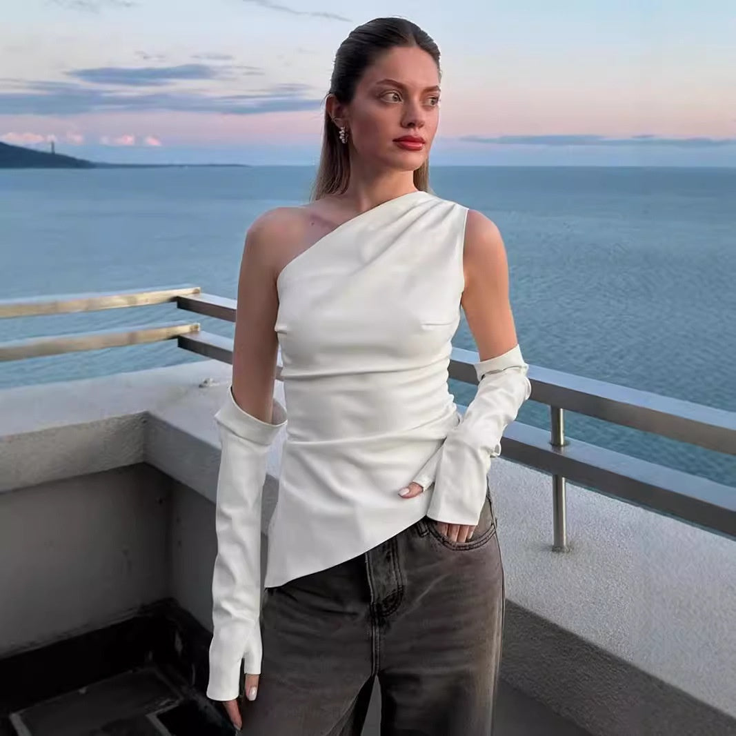 Ensemble Gilet Sans Manches & Manchettes en Simili Cuir