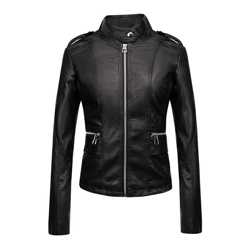 Veste PU Cuir Slim-fit — Détail Trois Liserés Style Moto