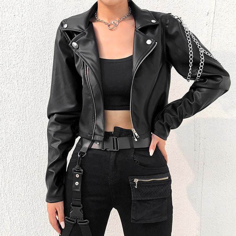 Veste Simili Cuir À Chaînes Bras – Style Rock & Dark Luxury