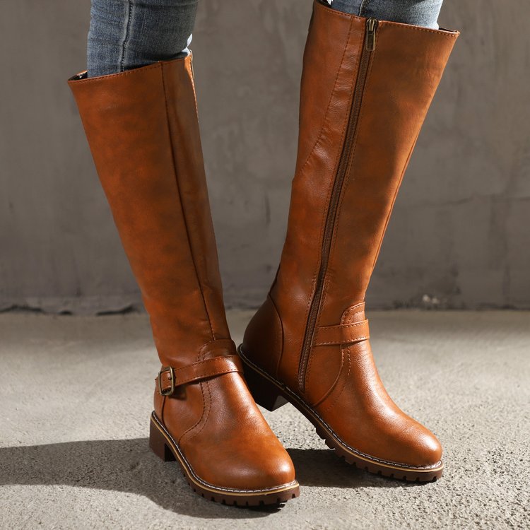 Boots Knight PU — Talon Épais & Style Romain 4 Saisons