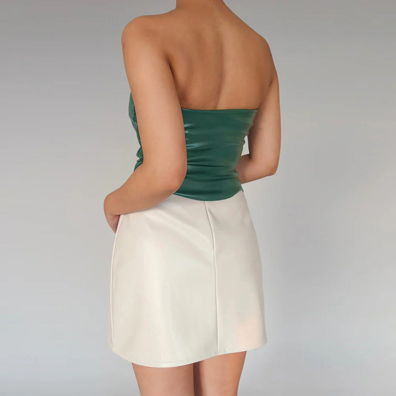 Top Tube Simili Cuir Sans Manches – Style Hot Girl Été Femme