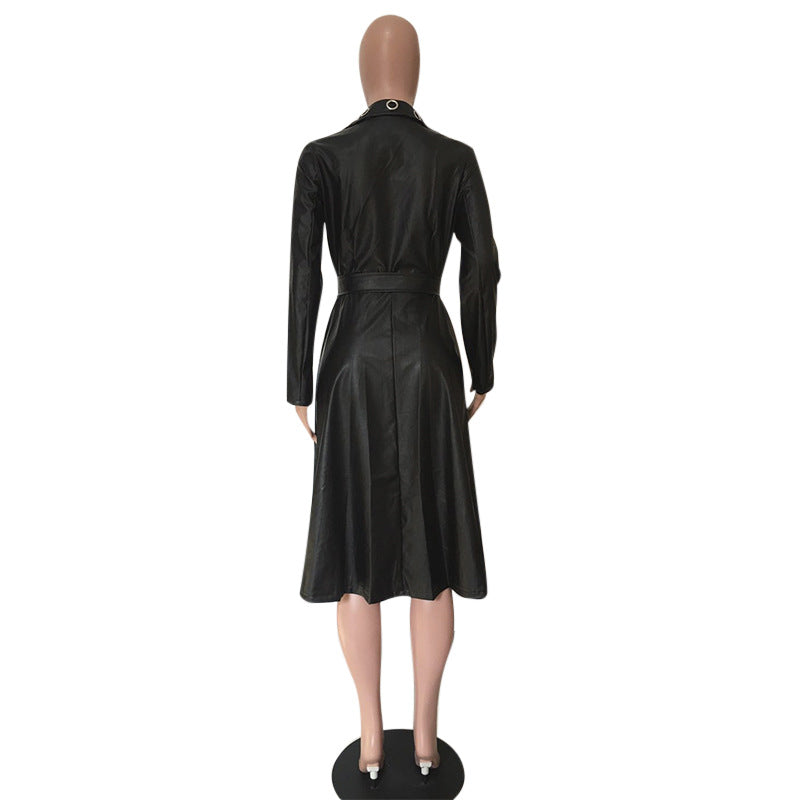 Veste en Faux Cuir – Œillets, Ceinture & Col V