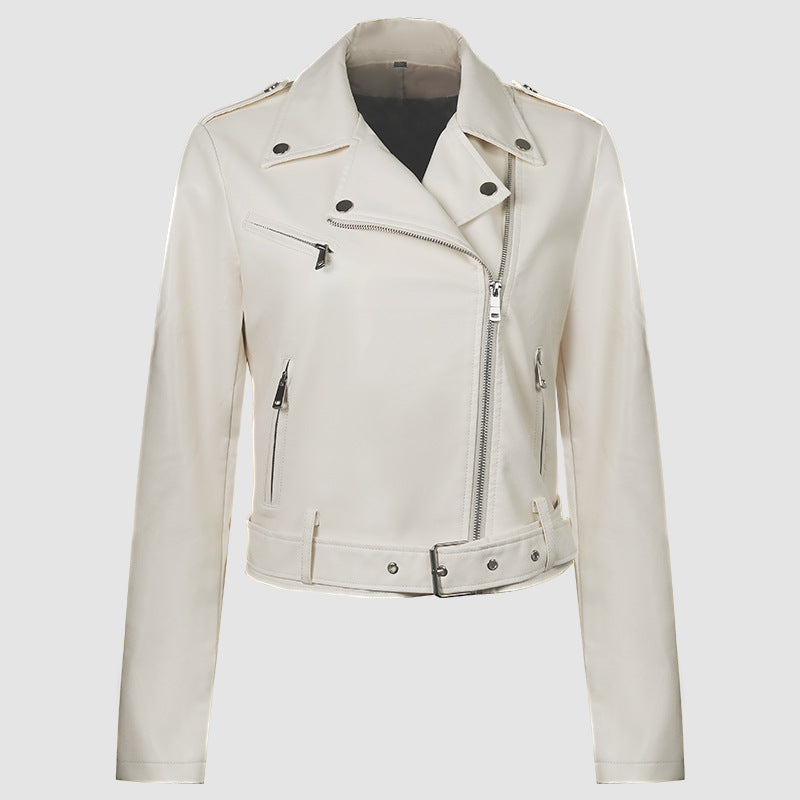 Veste Moto PU Cuir Courte — Ceinture & Col Revers Structuré