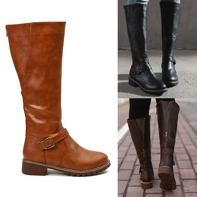 Boots Knight PU — Talon Épais & Style Romain 4 Saisons
