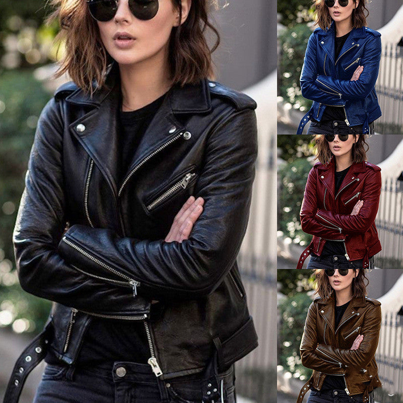 Veste Courte Zippée en Similicuir – Col Revers & Style Street