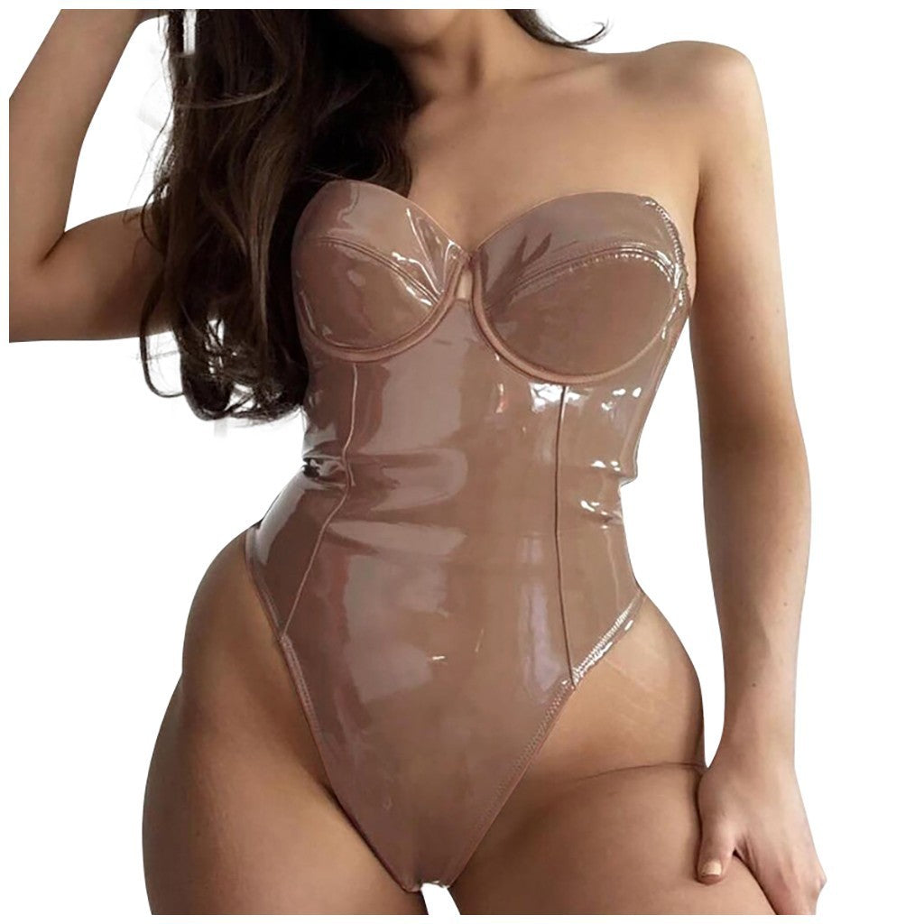 Body Simili Cuir Verni Une Pièce – Coupe Slim Brillante Femme