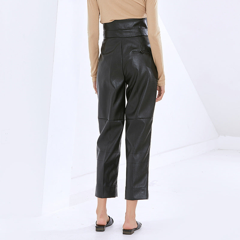 Pantalon Simili Cuir Taille Haute Carotte – Coupe Casual Chic Femme