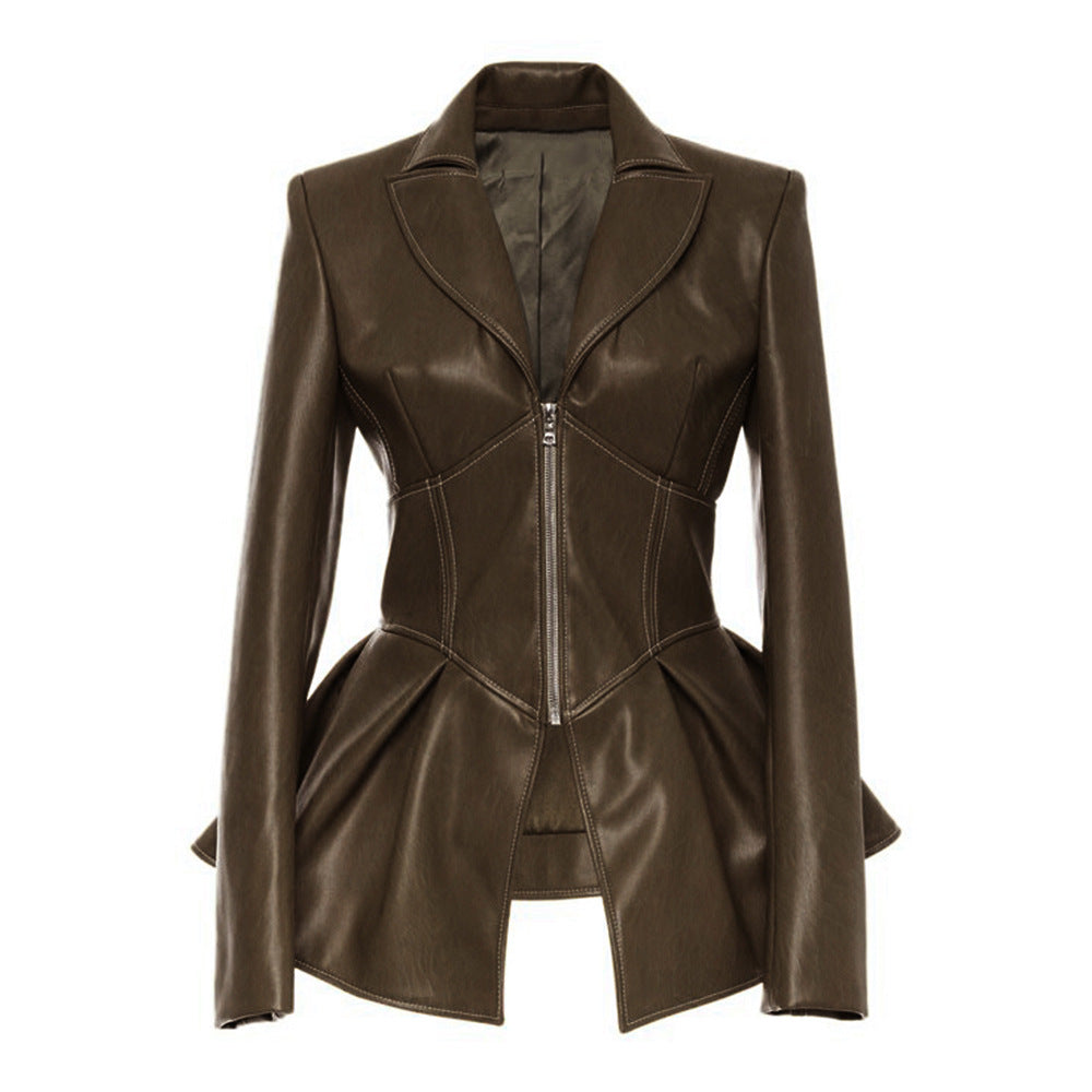 Veste Similicuir Col Tailleur – Style OL & Fermeture Zip