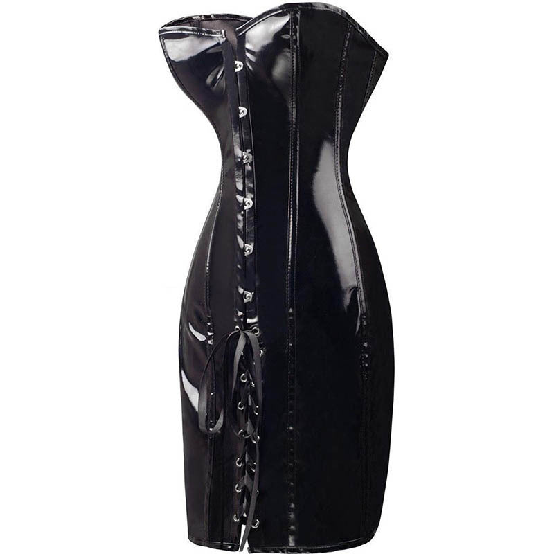 Corset PVC Waist Cincher Dentelle — Noir / Rouge