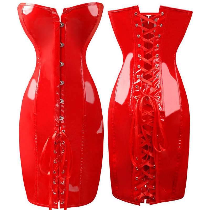 Corset PVC Waist Cincher Dentelle — Noir / Rouge