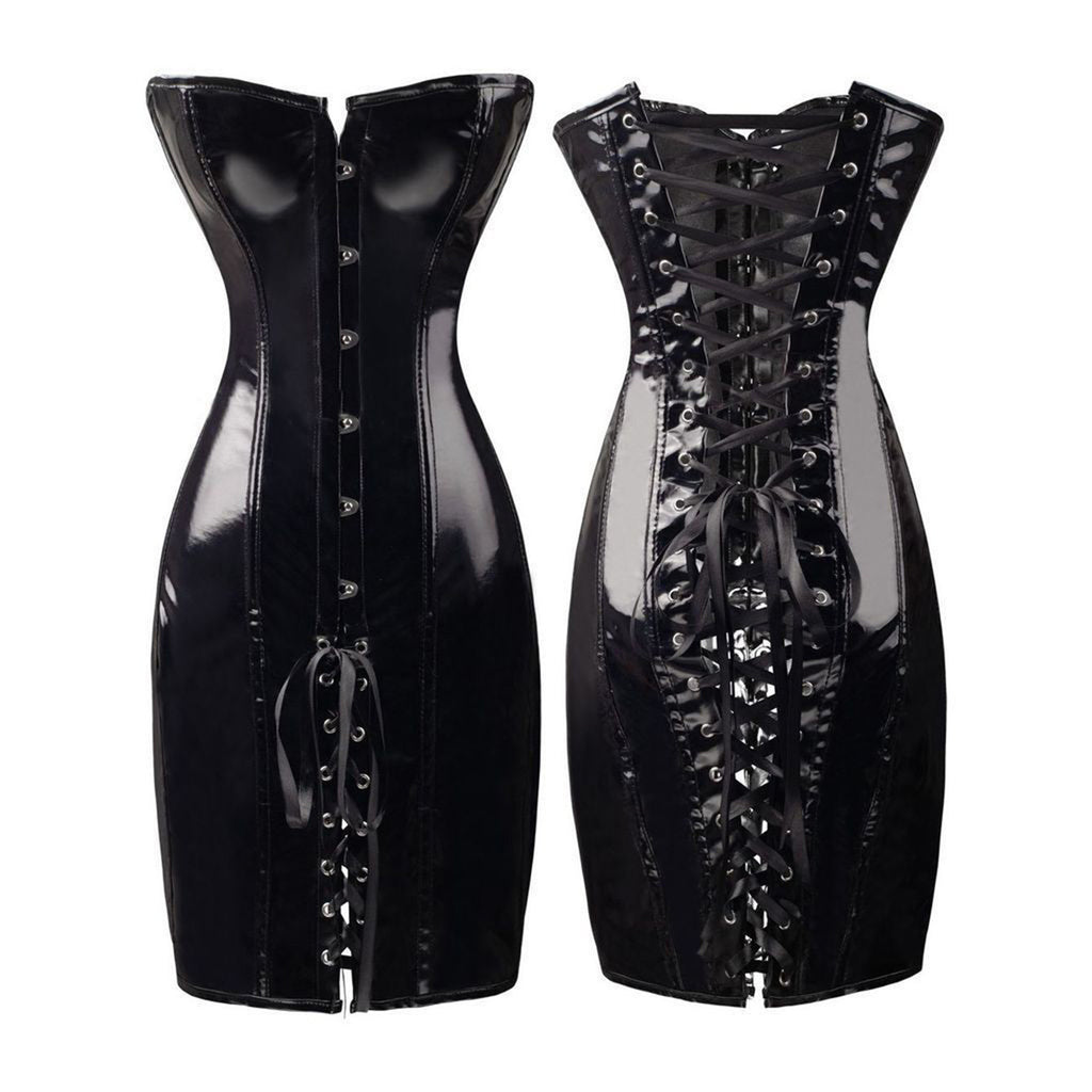 Corset PVC Waist Cincher Dentelle — Noir / Rouge