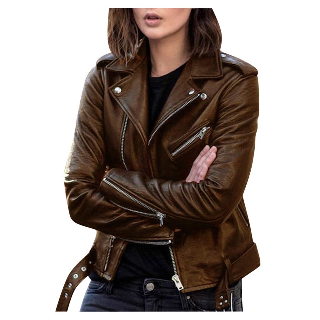 Veste Courte Zippée en Similicuir – Col Revers & Style Street
