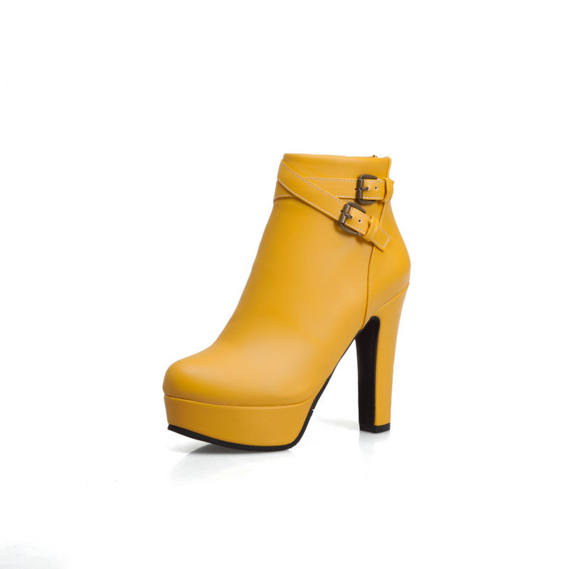 Bottines Talon Haut Plateforme Imperméable – Boucles Métalliques Style Européen