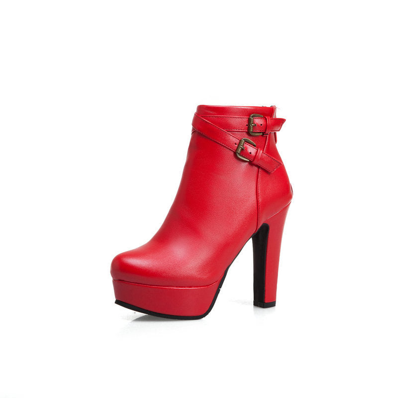 Bottines Talon Haut Plateforme Imperméable – Boucles Métalliques Style Européen
