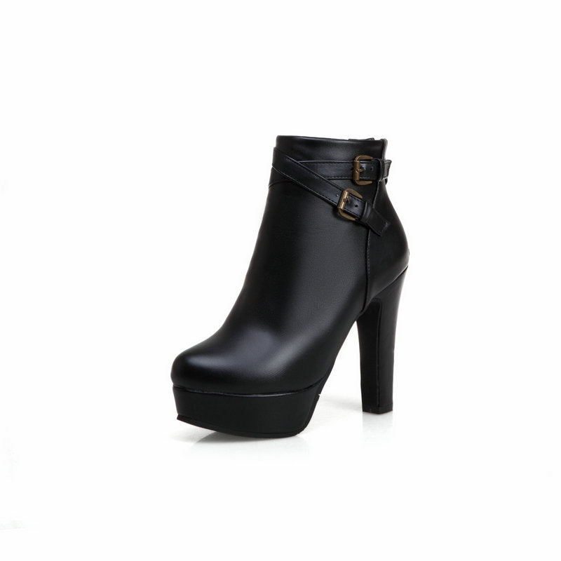 Bottines Talon Haut Plateforme Imperméable – Boucles Métalliques Style Européen