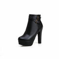 Bottines Talon Haut Plateforme Imperméable – Boucles Métalliques Style Européen