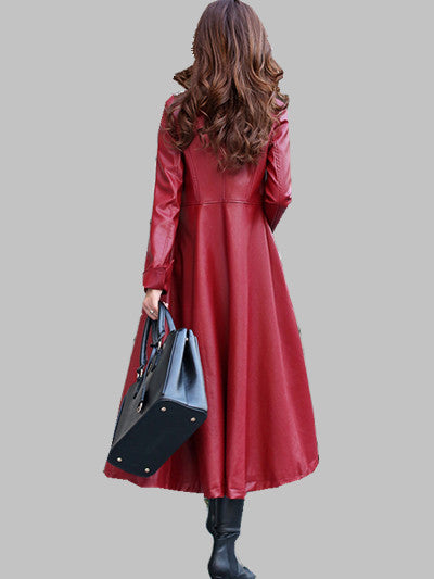 Manteau Long Simili Cuir PU Fin – Coupe Élégante & Allure Chic