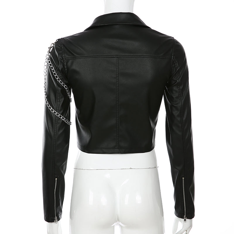 Veste Simili Cuir À Chaînes Bras – Style Rock & Dark Luxury