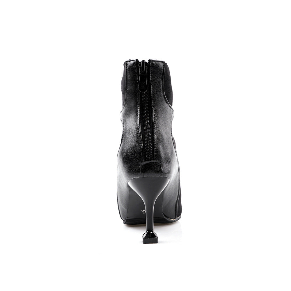 Bottines PU Stiletto — Coutures Contrastantes & Talon Verre de Vin