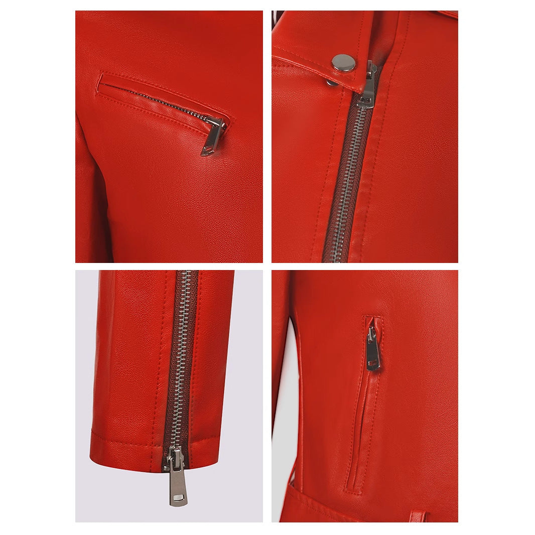 Veste Moto PU Cuir Courte — Ceinture & Col Revers Structuré