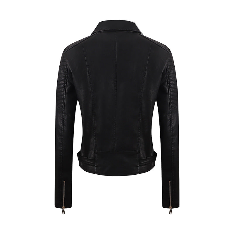 Veste Moto PU Cuir Courte — Zip Biais & Effet Lavé Slim-fit