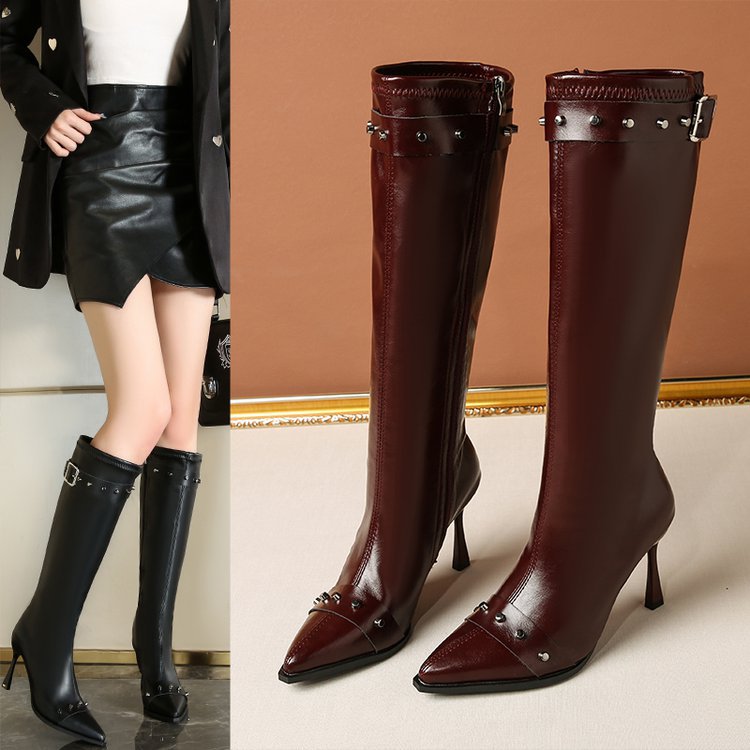 Bottes Stiletto à Rivets et Boucle — Stretch