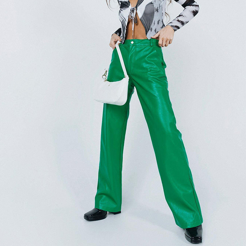 Pantalon Large Taille Haute en Similicuir – Coupe Wide-Leg Casual