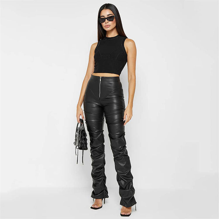 Pantalon Bootcut PU Cuir — Coupe Serrée & Évasement Bas de Jambe