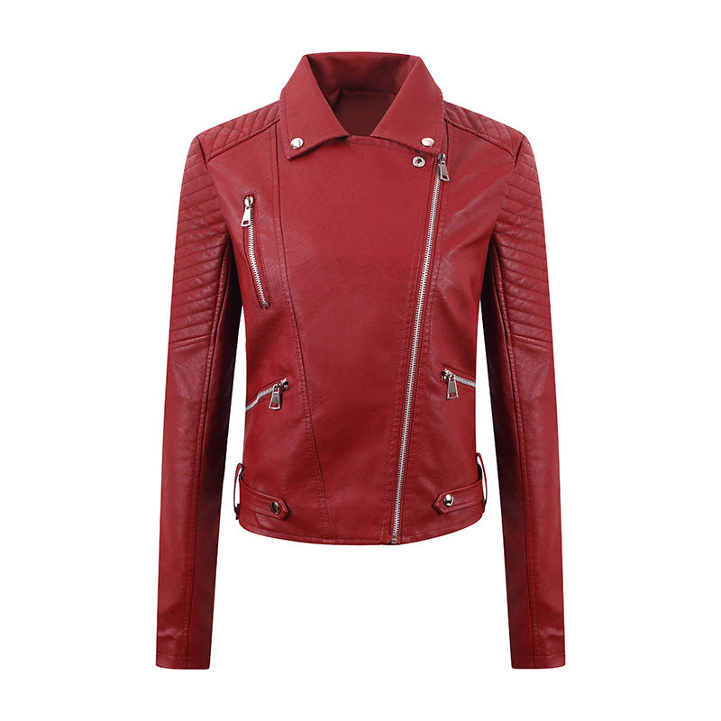 Veste Moto PU Cuir Courte — Zip Biais & Effet Lavé Slim-fit