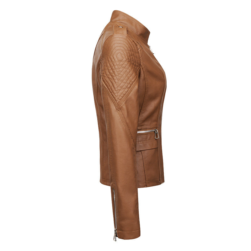 Veste PU Cuir Slim-fit — Détail Trois Liserés Style Moto