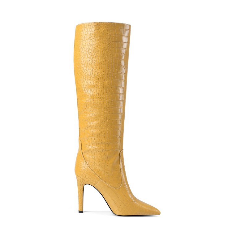 Bottes PU Stiletto Bout Pointu — Couleur Unie & Grande Taille