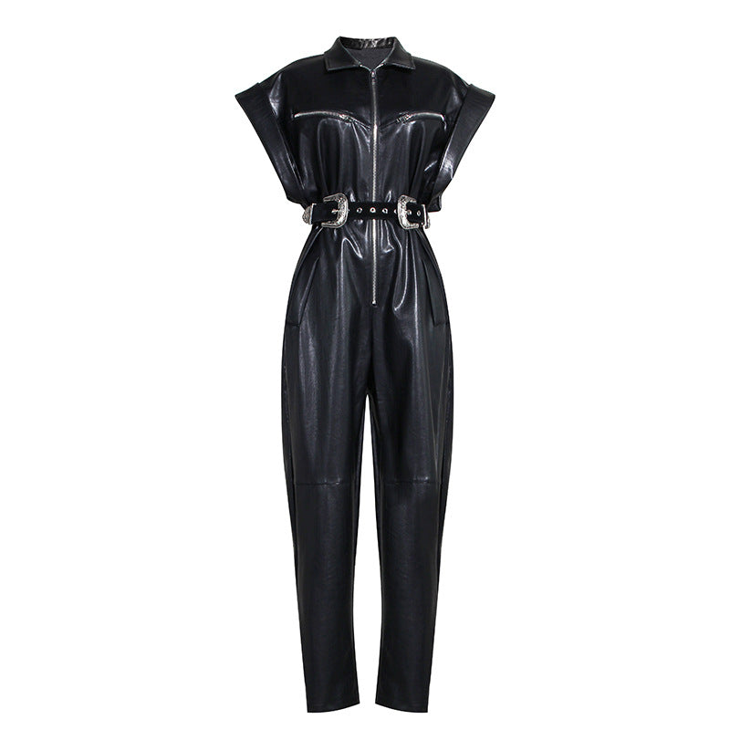 Combinaison PU Cuir Taille Cintrée – Coupe Slim & Silhouette Sculptée