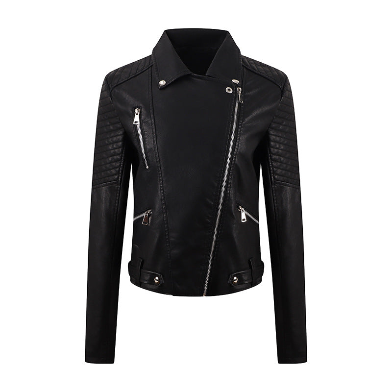 Veste Moto PU Cuir Courte — Zip Biais & Effet Lavé Slim-fit