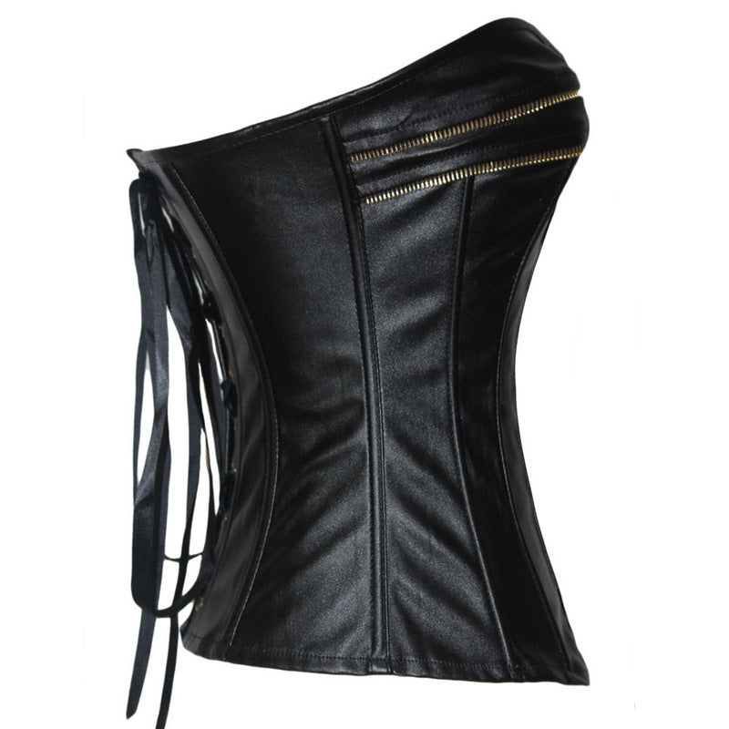 Corset Gainant PU Cuir Zipper — Maintien & Silhouette