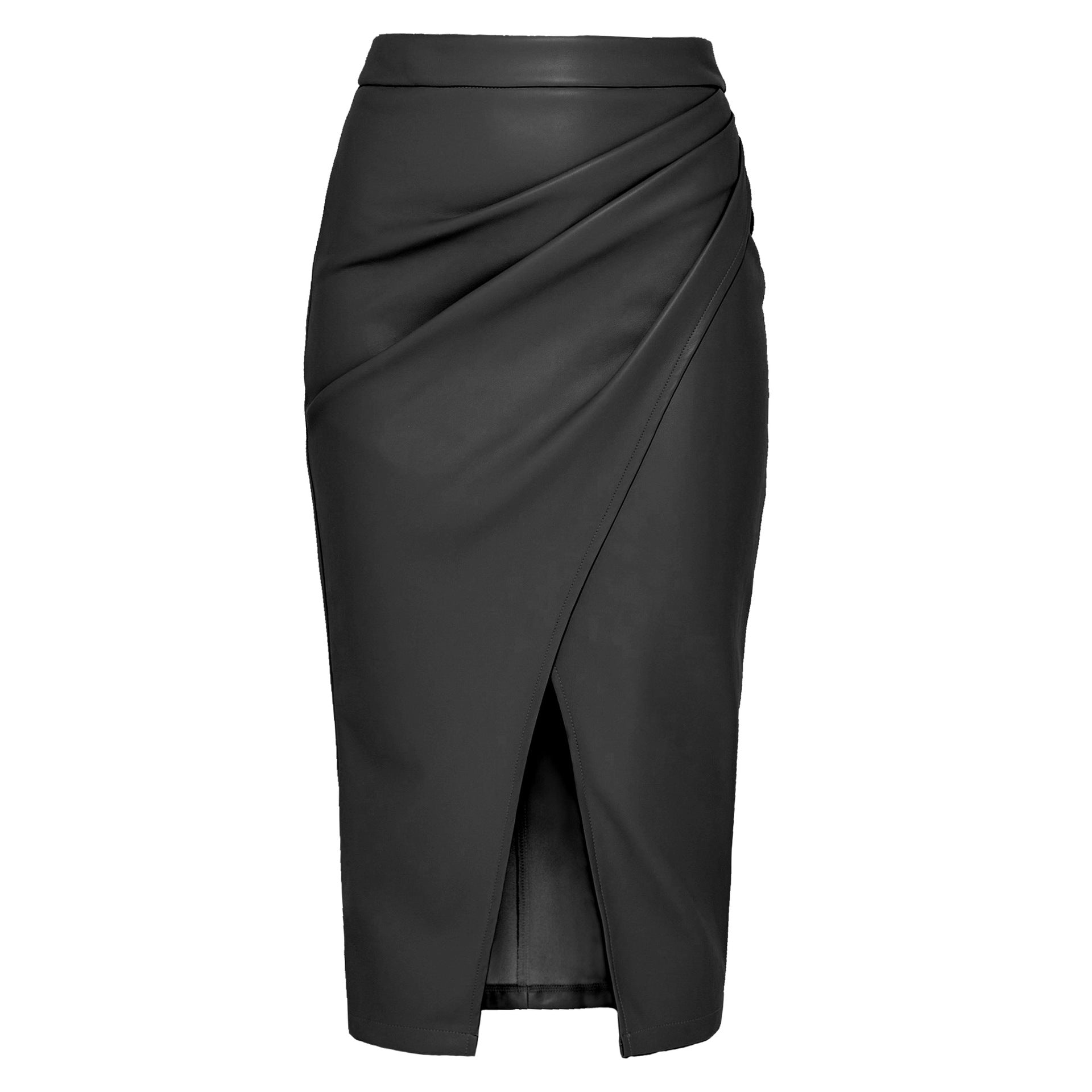 Jupe Simili Cuir Taille Haute Plissée – Fermeture Zip & Coupe Moulante