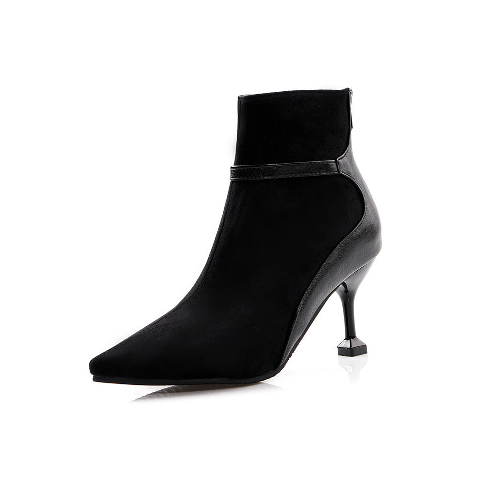 Bottines PU Stiletto — Coutures Contrastantes & Talon Verre de Vin