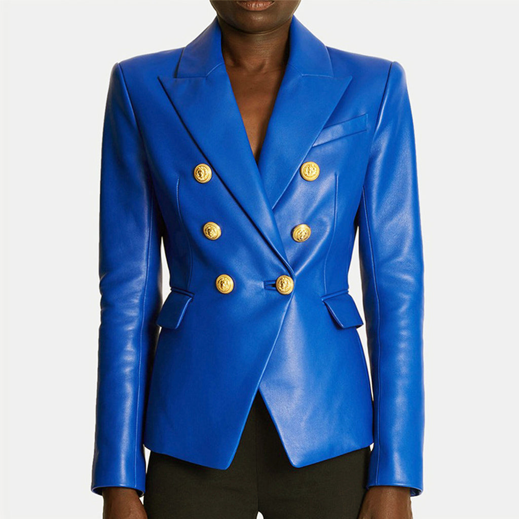Veste Costume en Similicuir – Coupe Slim & Fourrure Artificielle