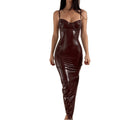 Robe Fourreau Similicuir Bretelles Spaghetti – Coupe Sexy & Minimaliste