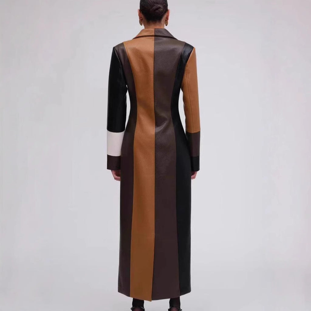Robe A-Line Similicuir Col V – Manches Longues & Taille Élastique