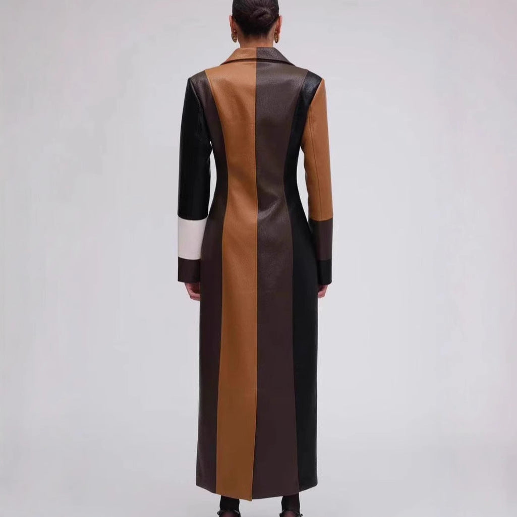 Robe A-Line Similicuir Col V – Manches Longues & Taille Élastique