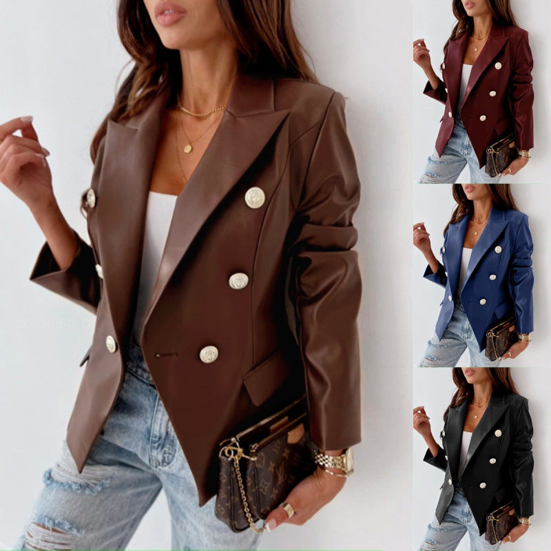 Costume Similicuir Double Boutonnage – Veste & Pantalon Femme