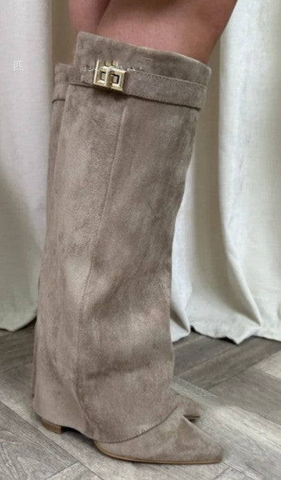 Bottes Mi-Mollet Talon Bloc Bout Pointu – Simili Cuir & Daim Style Cavalière