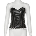 Top Simili Cuir Une Épaule Slim – Décolleté Sexy Sans Manches Femme