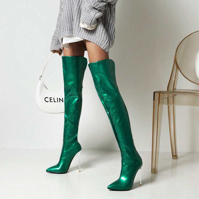 Bottes Cuissardes Stiletto Vernis Bout Pointu – Plateforme & Grandes Tailles 34-43