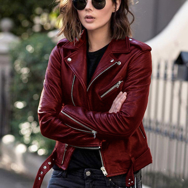 Veste Courte Zippée en Similicuir – Col Revers & Style Street