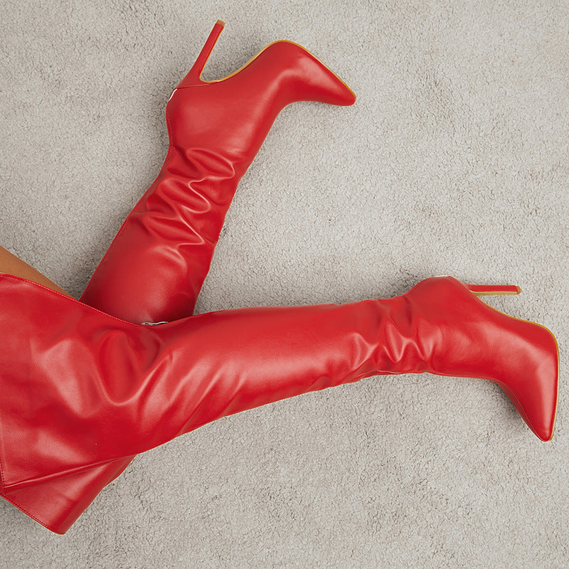 Bottes Over-Knee Bout Pointu Talon Stiletto – Zip Dos Simili Cuir